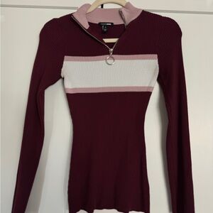 Fashion Nova Burgundy and Pink Zip-Up Sweater